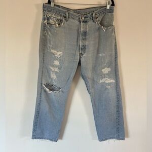 Levi’s 501 Vintage 90s Light Wash Distressed Worn-In Sewn Upcycled Jeans‎